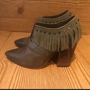 Circle G Olive Green Stud & Fringe Peekaboo Boots